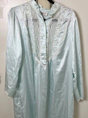 Vintage Amanda Stewart Blue Lace Long Nightgown Medium Cottagecore